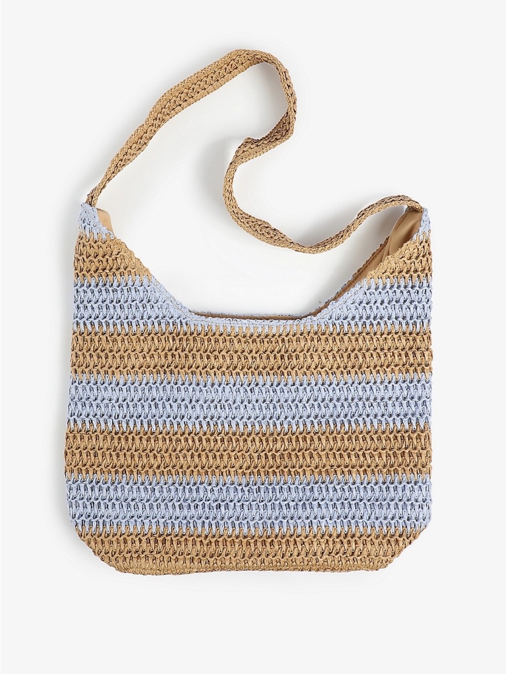 Woven Stripe Raffia Shoulder Bag in Natural and Light Blue
